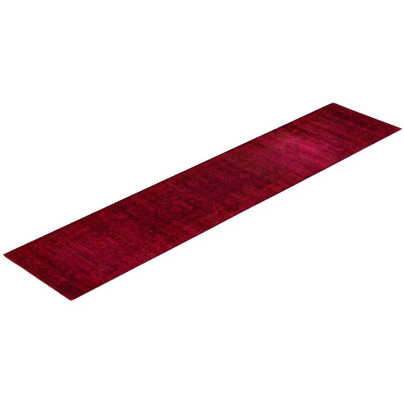 Overton Hand Knotted Wool Vintage Inspired Modern Contemporary Overdyed Red Runner Rug 3' 4" x